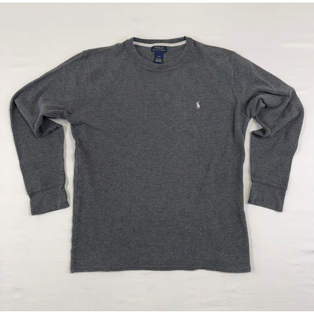 Polo Ralph Lauren Mens Gray Waffle‎ Knit Thermal Long Sleeve Shirt L 100% Cotton
